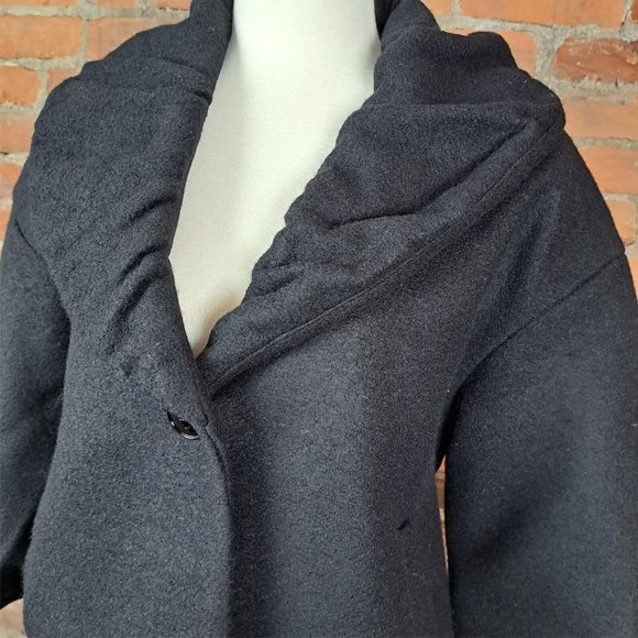 Theory Womens Short Coat Puffy Sleeves Collar Black Big Collar Wool Size S - Picture 2 of 6